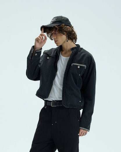 CHAIN DETAIL SHORT PADDED JACKET