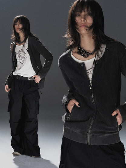 LOOSE CREW NECK WAFFLE JACKET