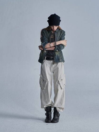 OXIDIZED WASHED STUDDED DENIM JACKET