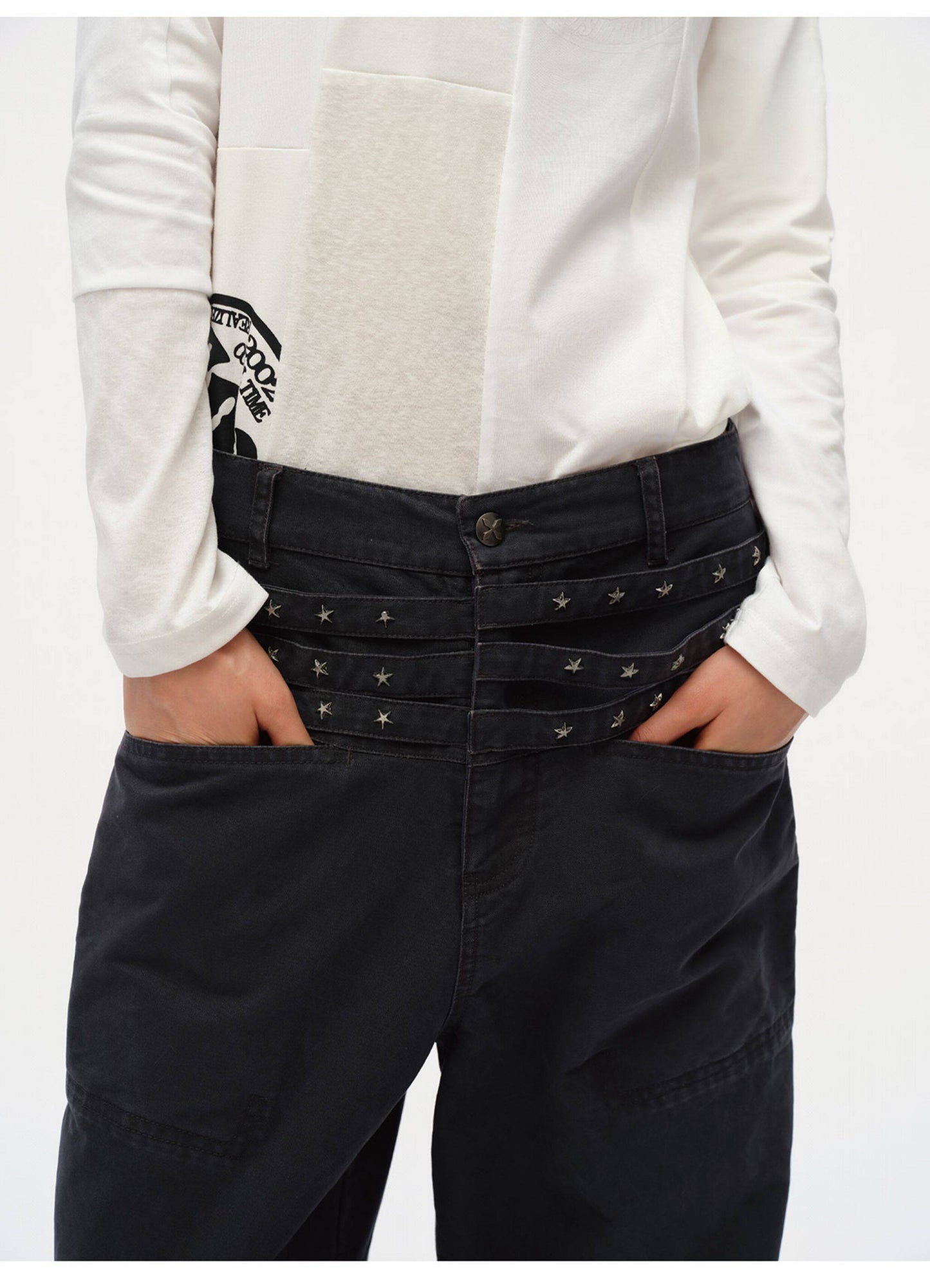 STUDDED WIDE LEG CARGO PANTS