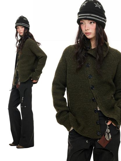 CROSSBODY KNIT STAND COLLAR CARDIGAN