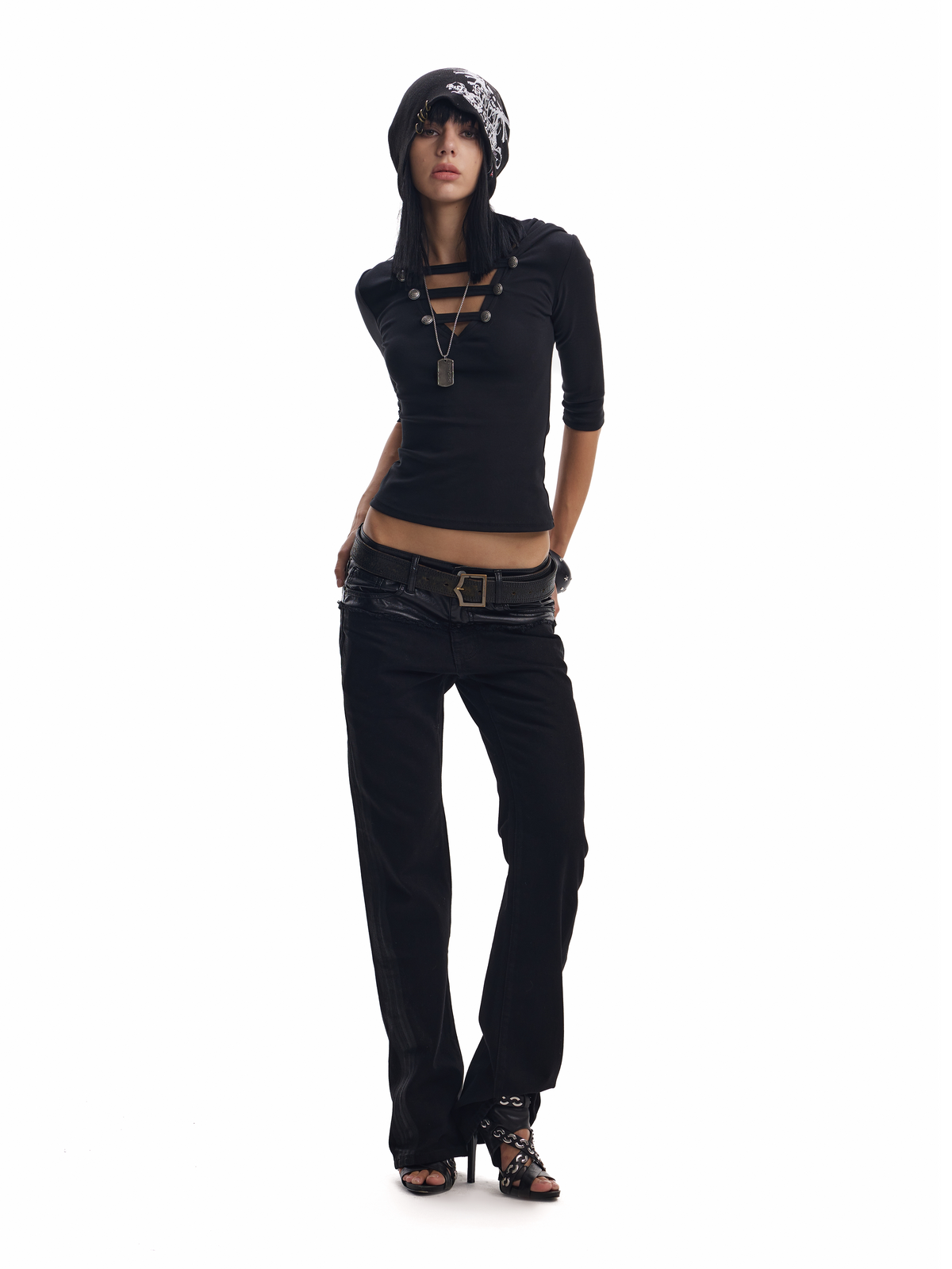 BRUSHED WAX SLIM FLARED JEANS