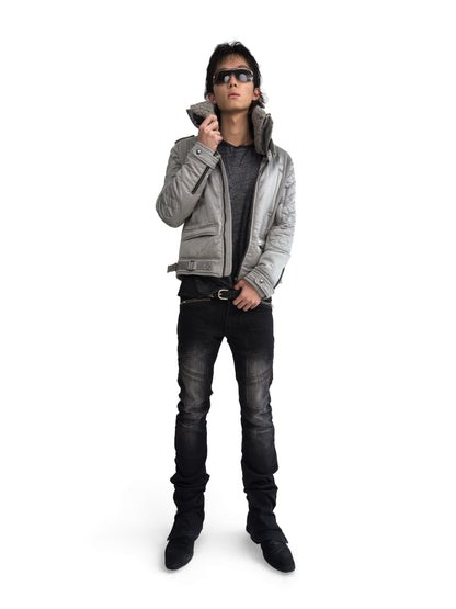 SILVER WOVEN COTTON MOTORCYCLE JACKET