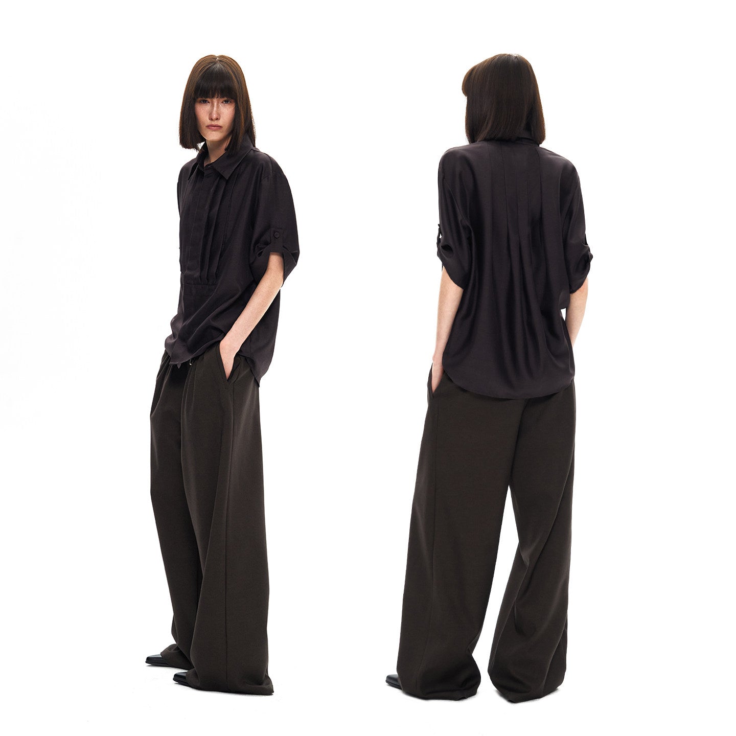 MIST PLUM DRAPED PLEATED SHIRT