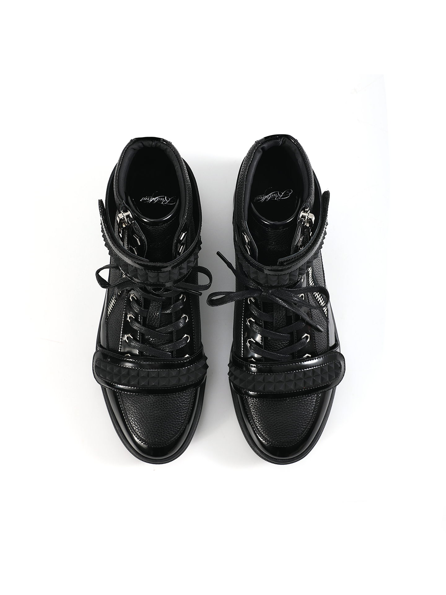 PATENT RIVET HIGH TOP LEATHER SNEAKERS