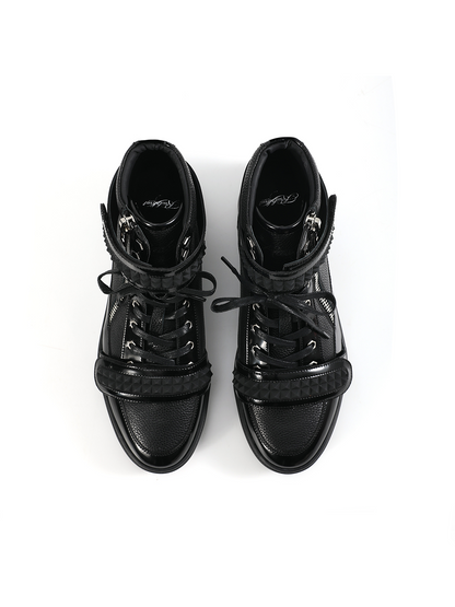 PATENT RIVET HIGH TOP LEATHER SNEAKERS