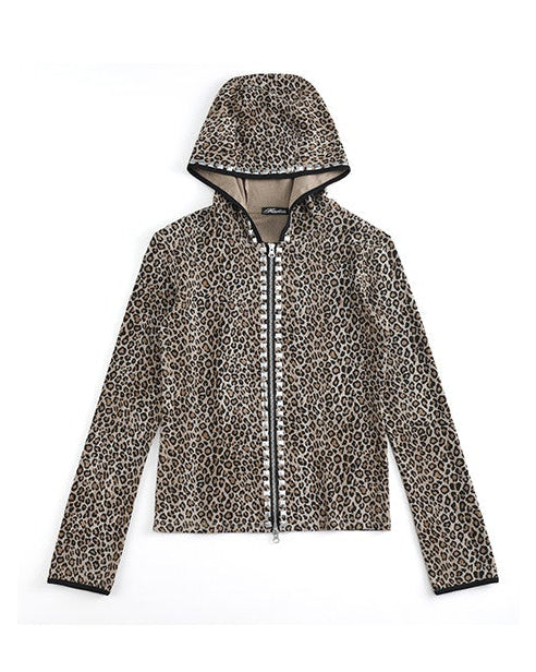 HOODED LEOPARD KNIT CARDIGAN