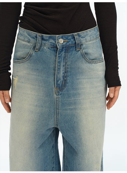 WASHED VANDALIZED STRAIGHT JEANS