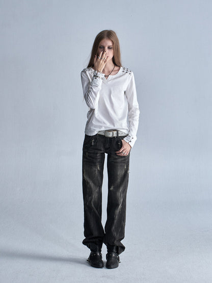 LOW RISE STRAIGHT MULTI-POCKET JEANS