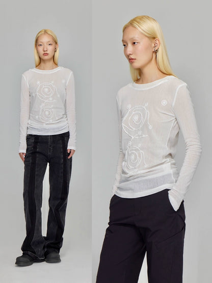 SWIRL MESH HOODED SLIM TOP