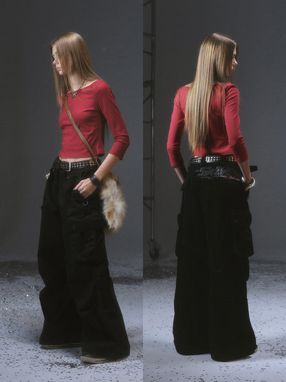 STUDDED TWO-TONE METAL CARGO PANTS