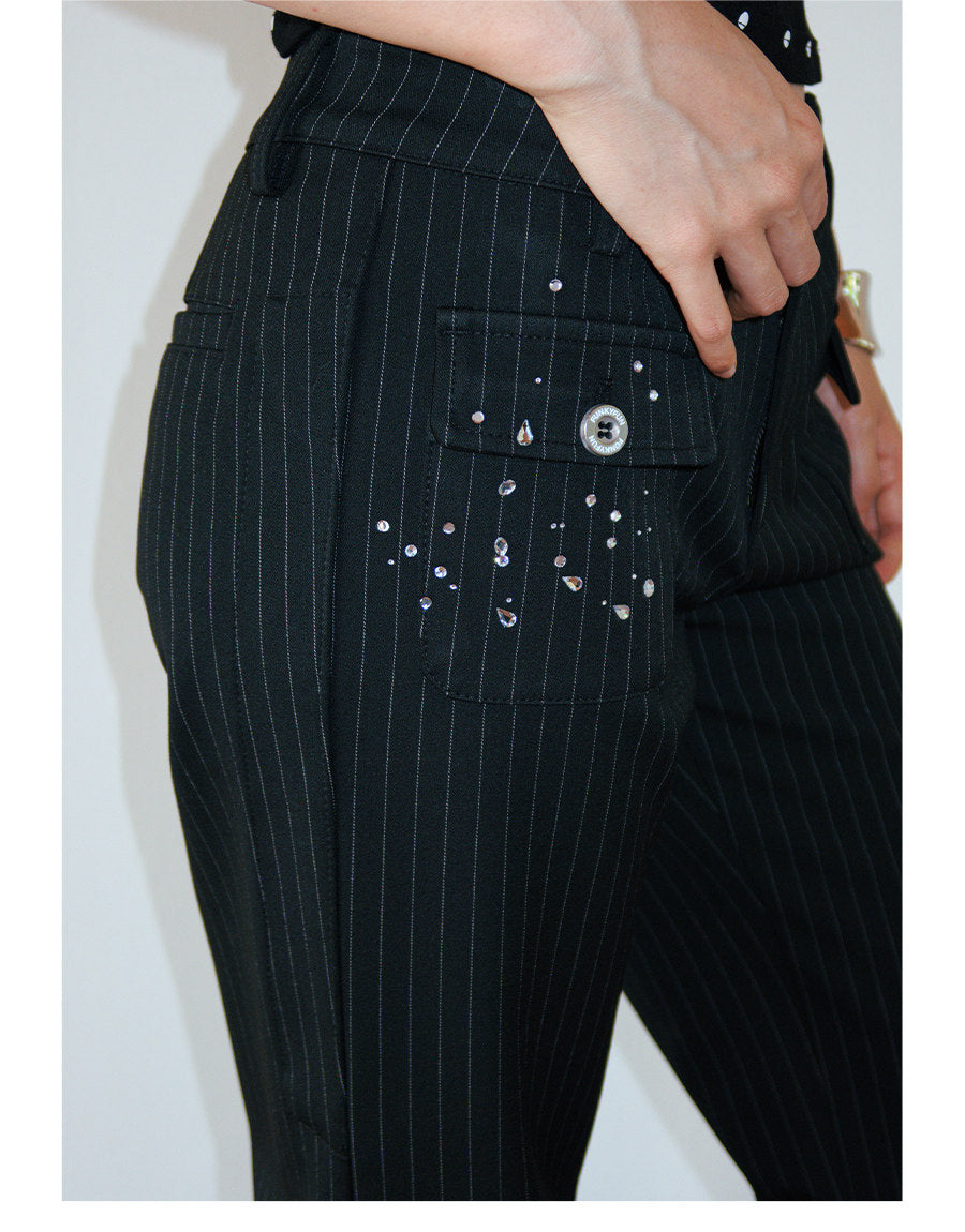 SHEER STRIPE LOW RISE STONE PANTS