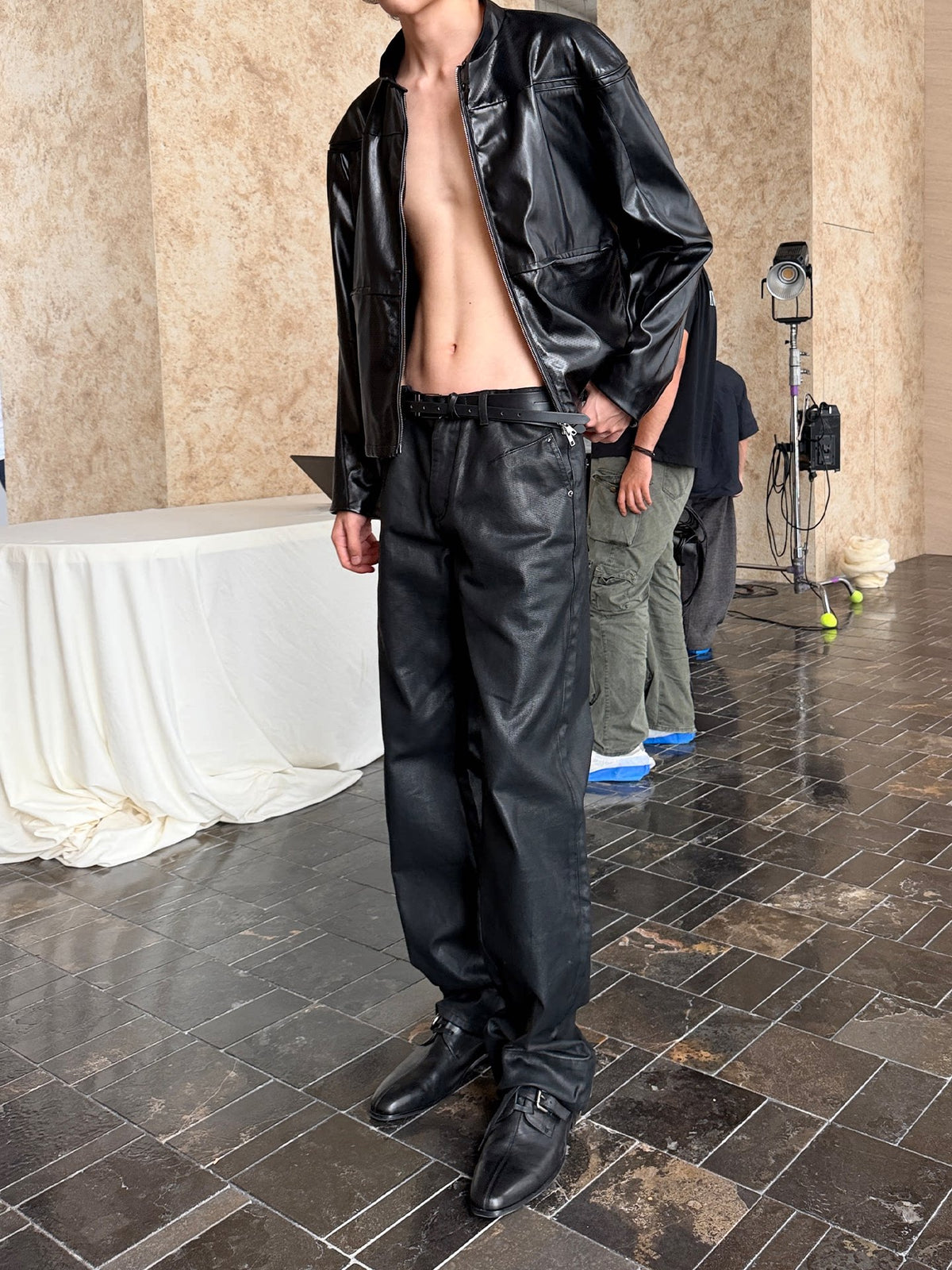 BLACK WAX INDUSTRIAL STUDDED JEANS