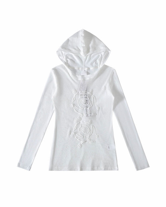 SWIRL MESH HOODED SLIM TOP