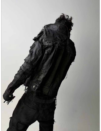 WAXED EROSION DENIM JACKET