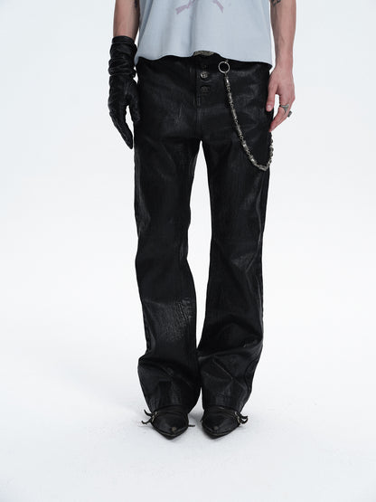 BLACK WAXED CRACKLE BOOTCUT JEANS