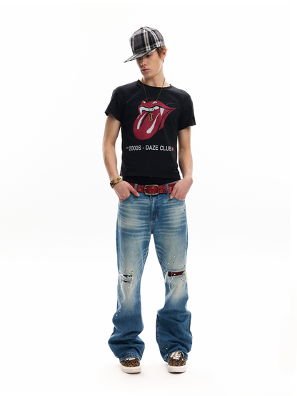 RED LINE PATCHWORK DENIM JEANS