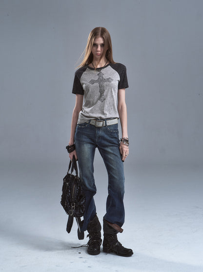 STUDDED CROSS RAGLAN TENCEL TEE