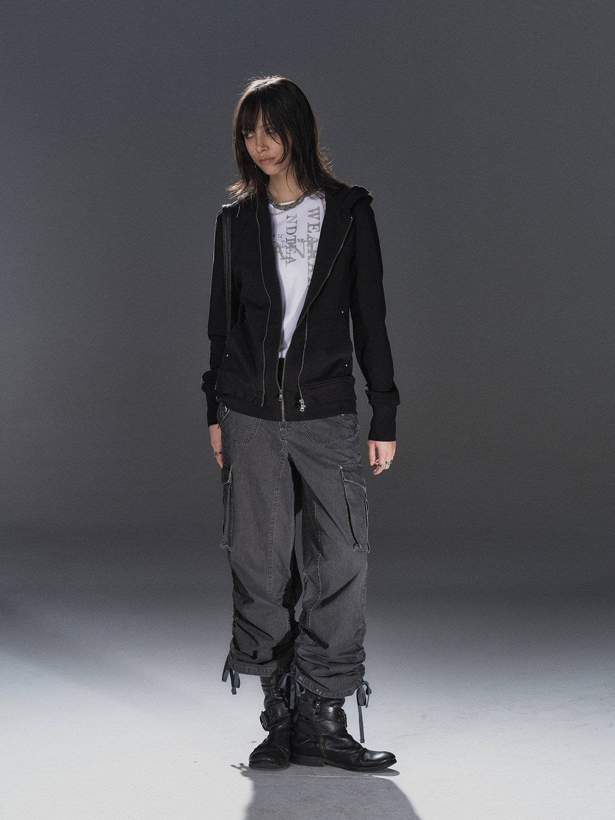 RIVETED DOUBLE-ZIP HOODED SWEATSHIRT