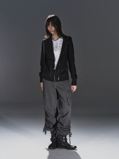 RIVETED DOUBLE-ZIP HOODED SWEATSHIRT