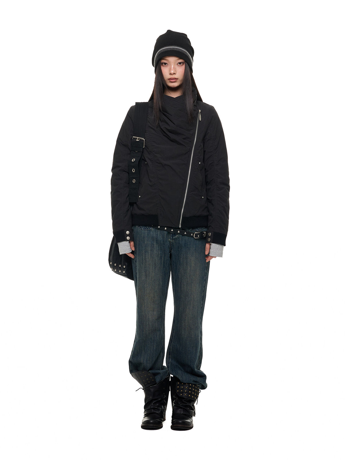 OFFSET ZIP STACKED COLLAR JACKET