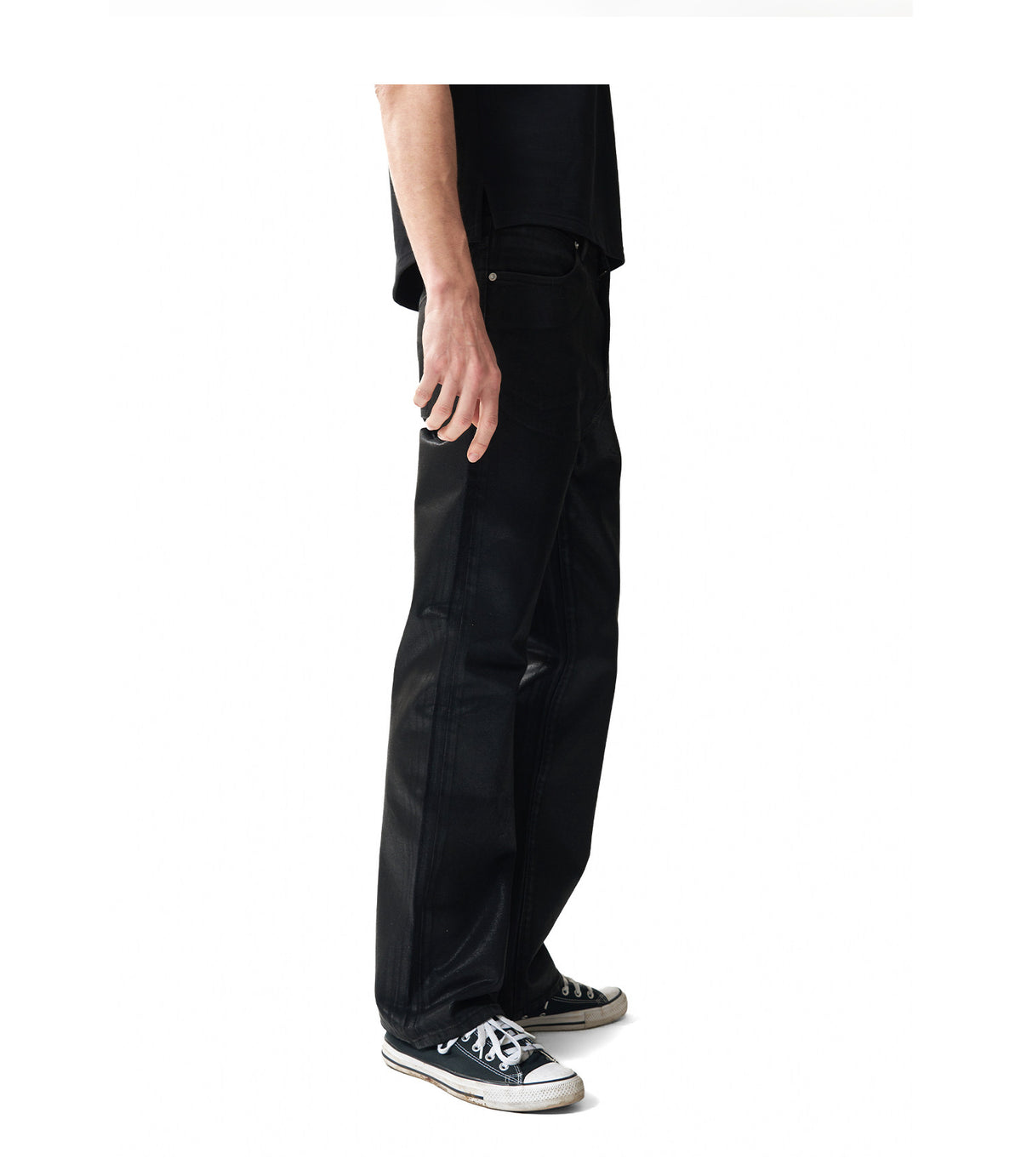 WAX COATED BOOTCUT DENIM JEANS