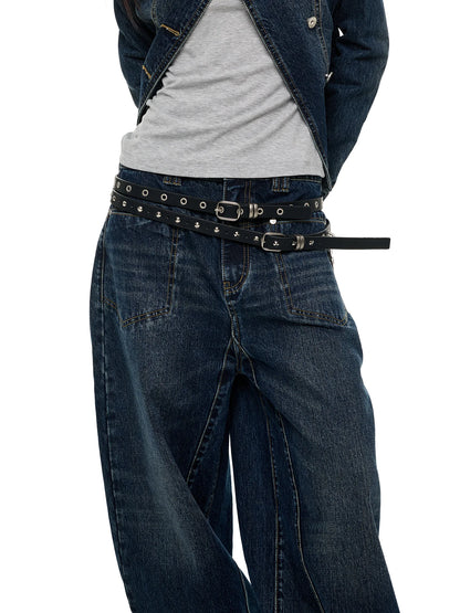 DOUBLE STRIPE STUDDED WAIST BELT
