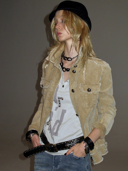 SANDWASH CORDUROY RAW EDGE COAT