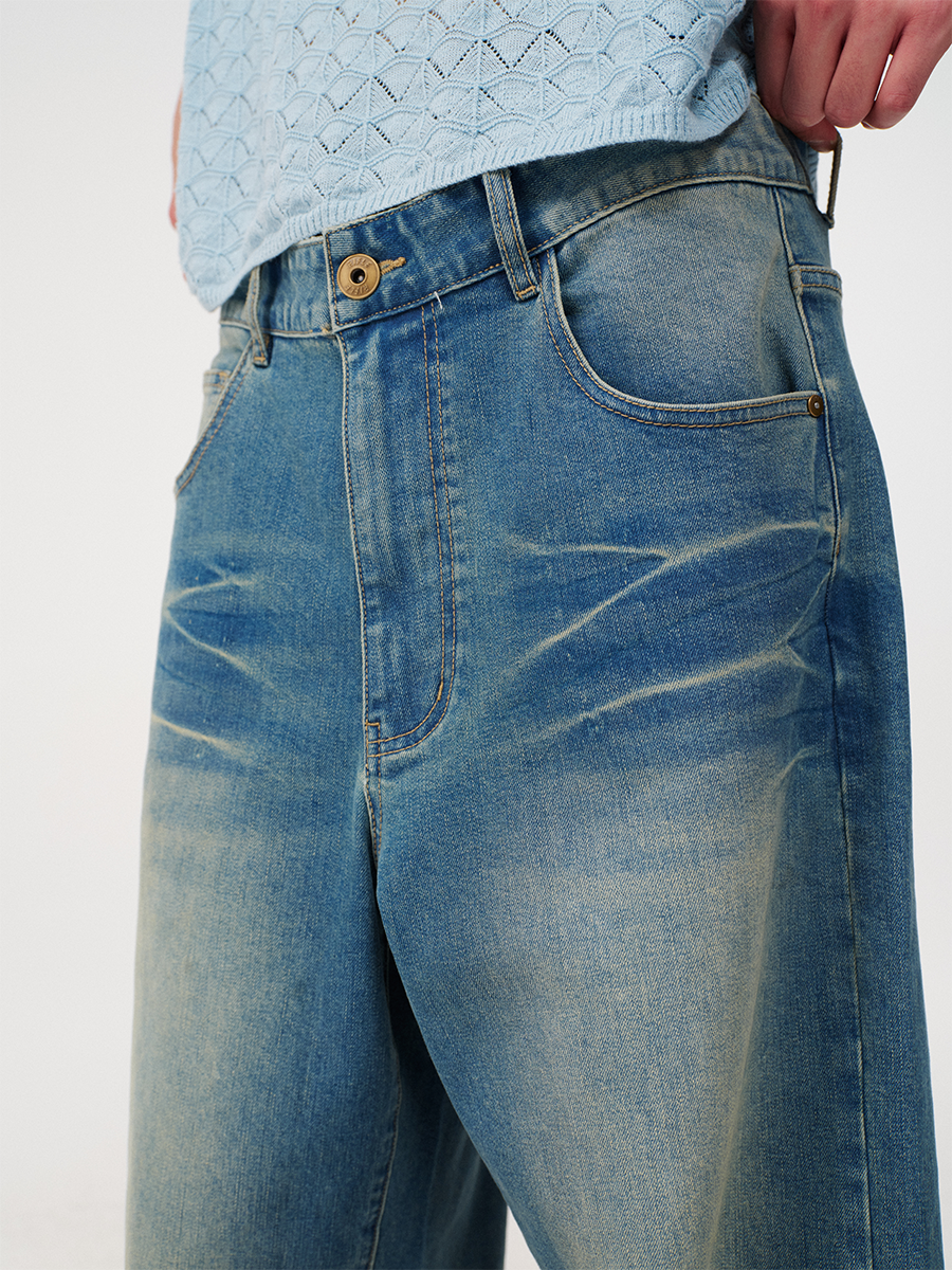 RIPPLE WASHED WIDE LEG JEANS