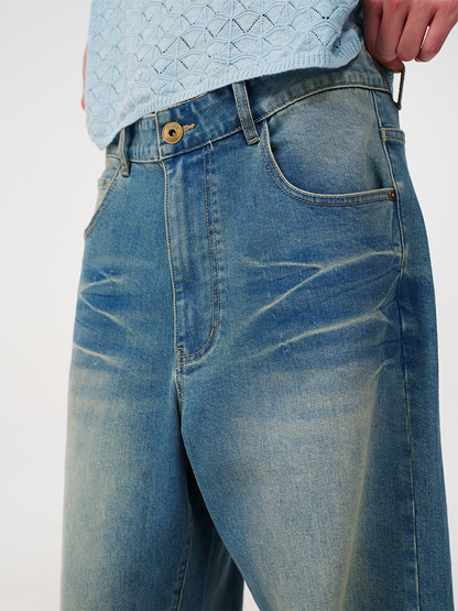 RIPPLE WASHED WIDE LEG JEANS