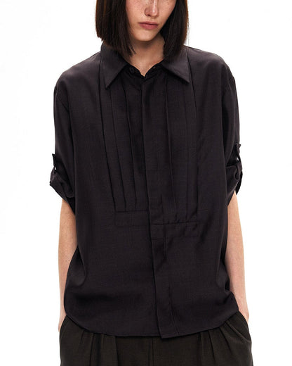 MIST PLUM DRAPED PLEATED SHIRT