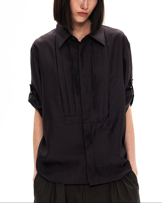 MIST PLUM DRAPED PLEATED SHIRT