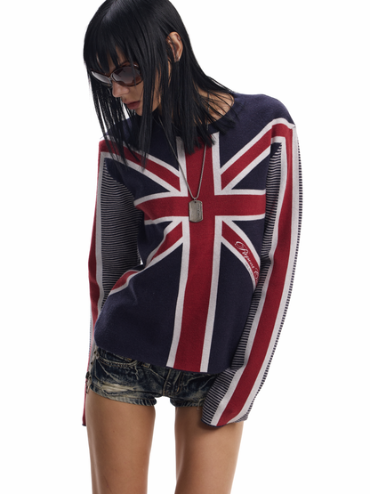 UNION RAG NAVY PATCHWORK SWEATER