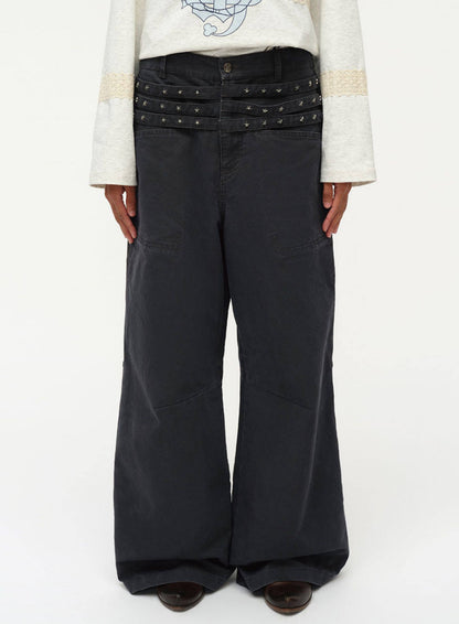 STUDDED WIDE LEG CARGO PANTS