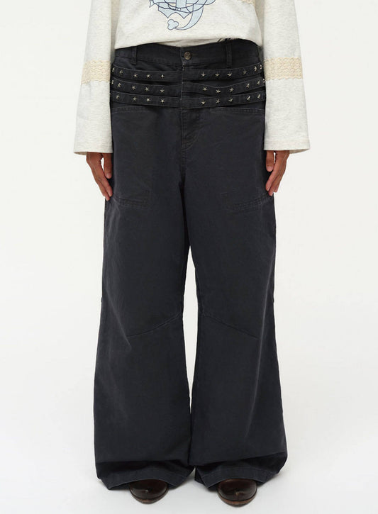 STUDDED WIDE LEG CARGO PANTS