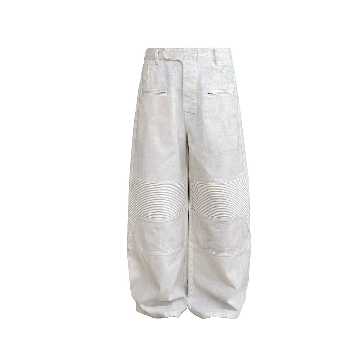 PLEATED PANEL WAXED BIKER PANTS