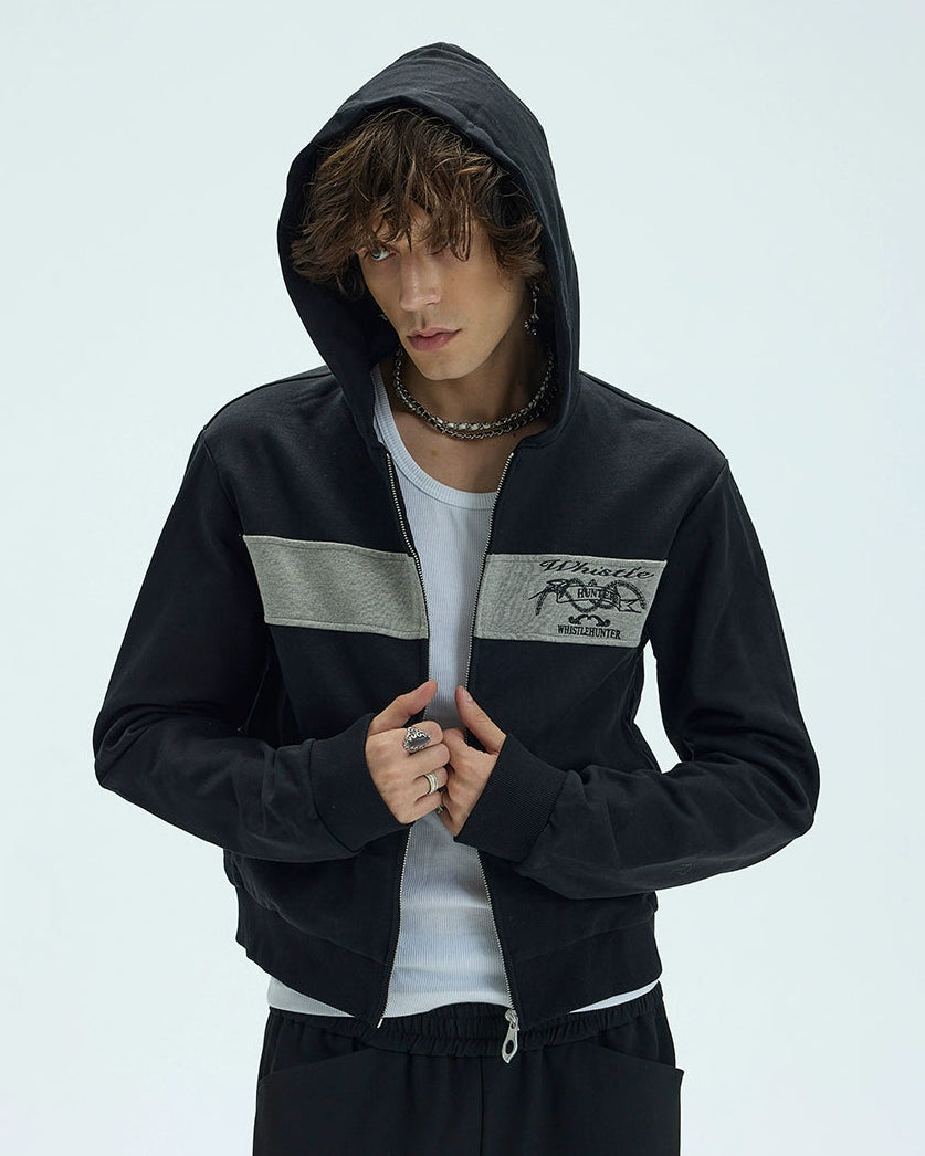 CONTRAST PATCHWORK ZIP HOODIE