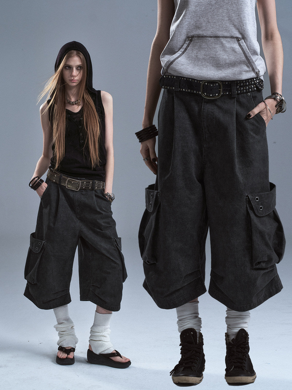 RIVET DETAIL WIDE LEG SHORTS