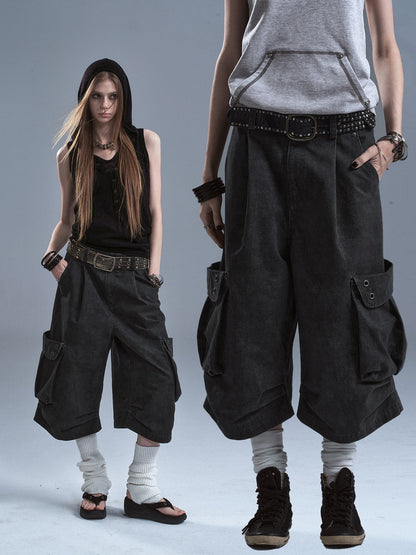 RIVET DETAIL WIDE LEG SHORTS