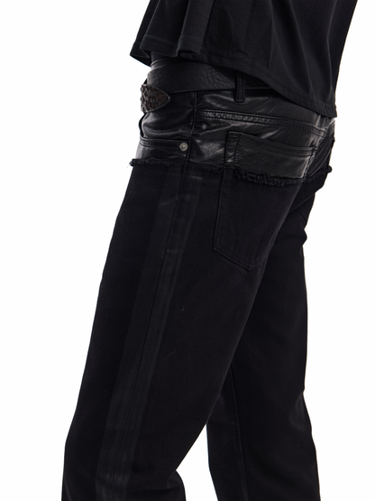 BRUSHED WAX SLIM FLARED JEANS
