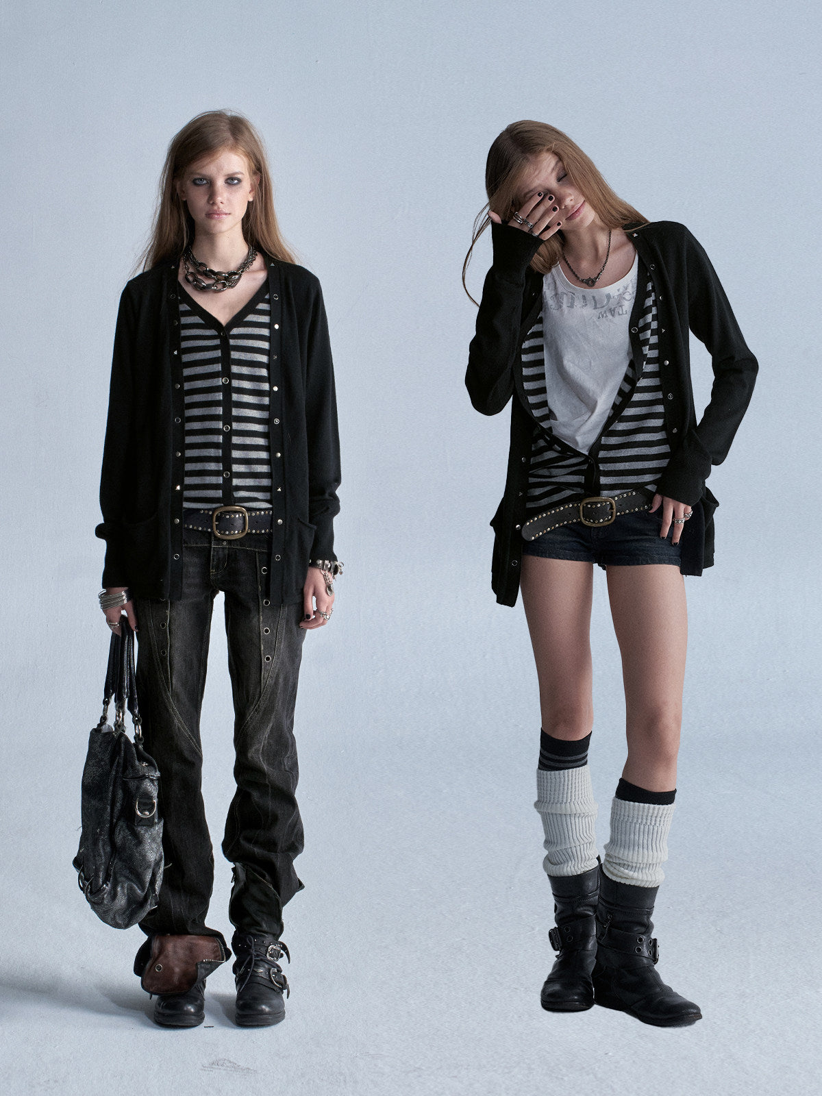 STUDDED STRIPE PUNK KNIT CARDIGAN