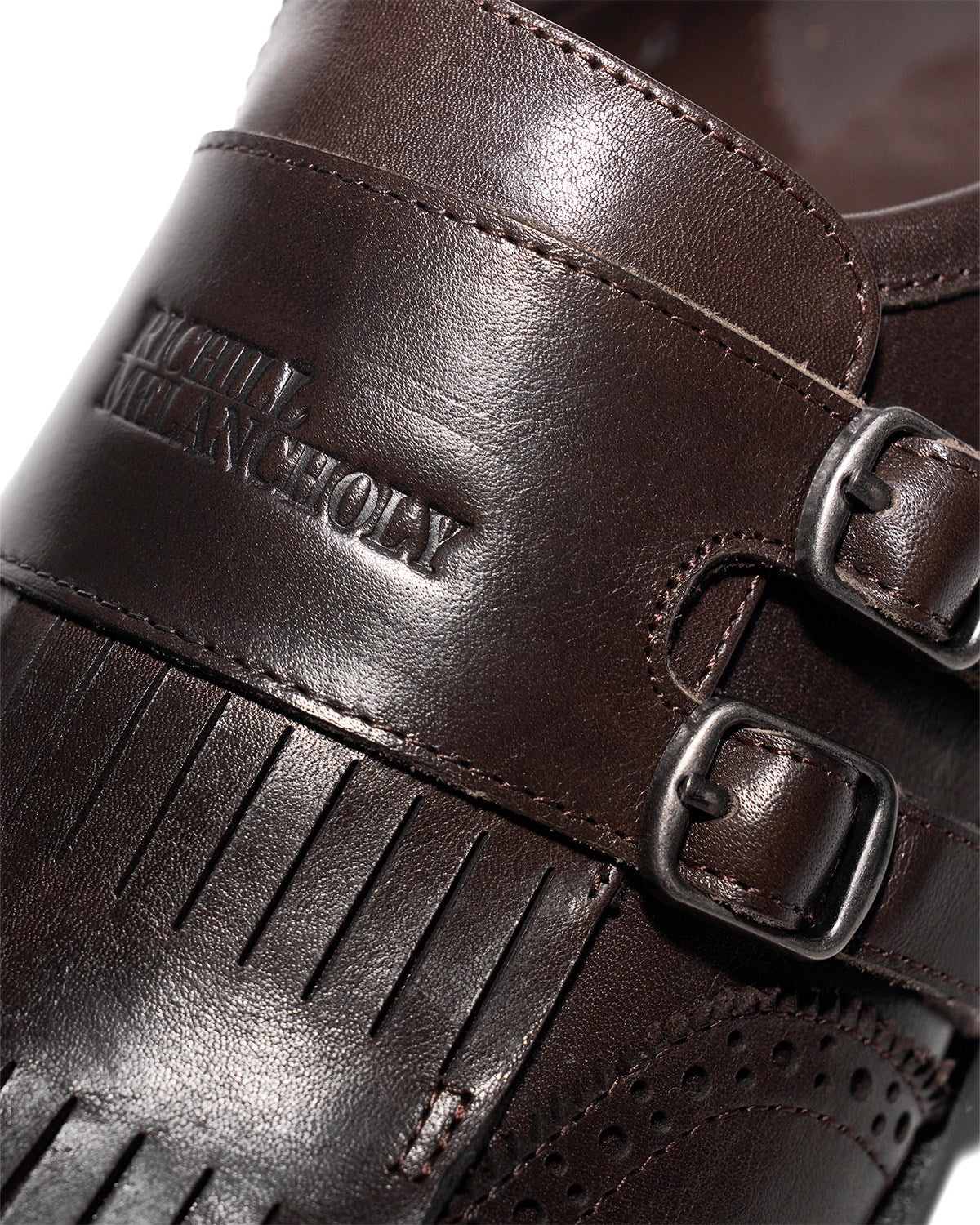 EBONY WAXED CARVED MONK SHOES