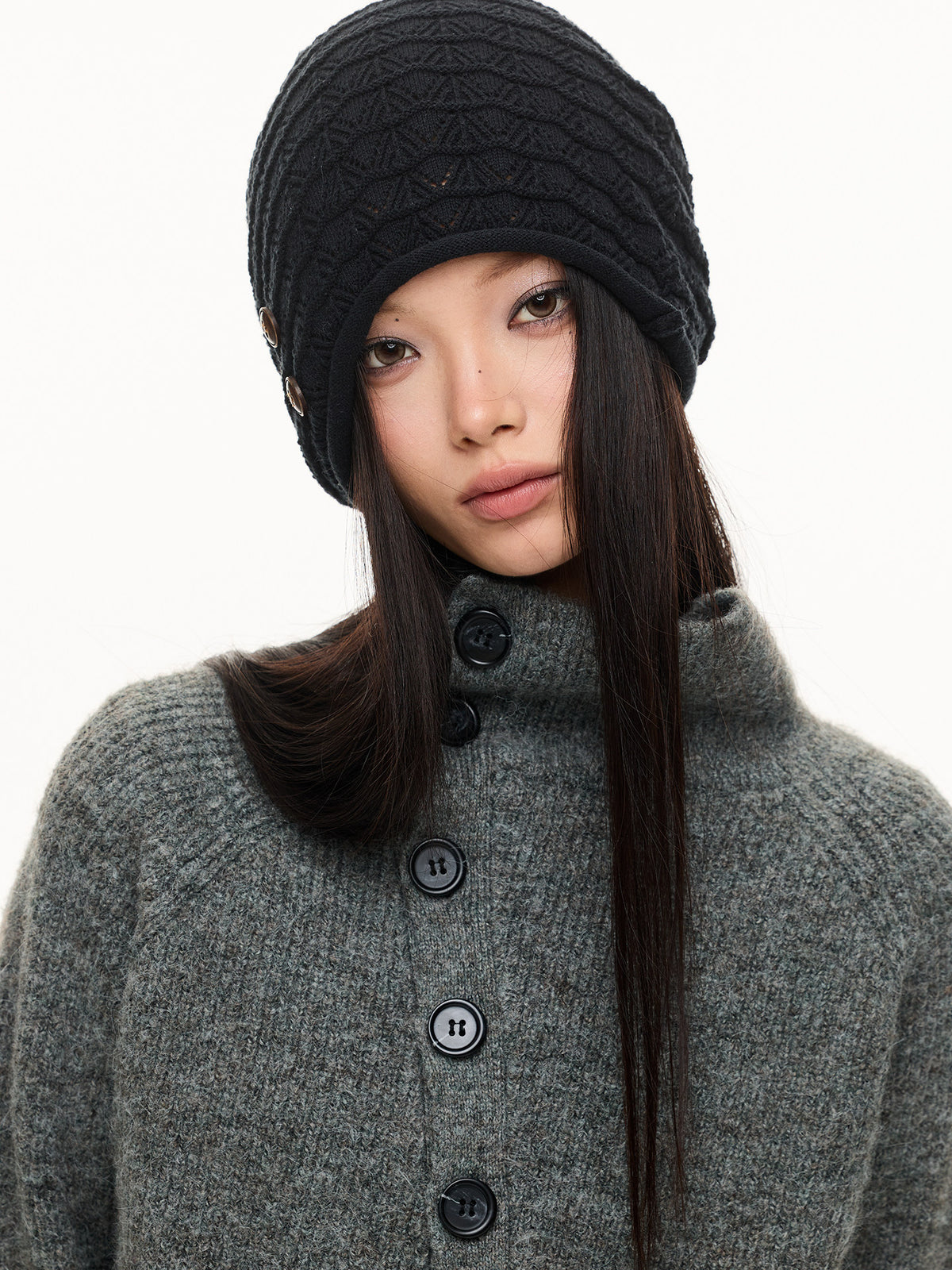 CROSSBODY KNIT STAND COLLAR CARDIGAN