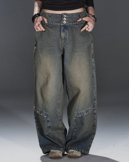 DIRTY WASH RIVET WIDE LEG DENIM
