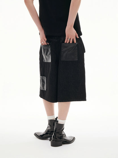 LEATHER MIX LOOSE DENIM