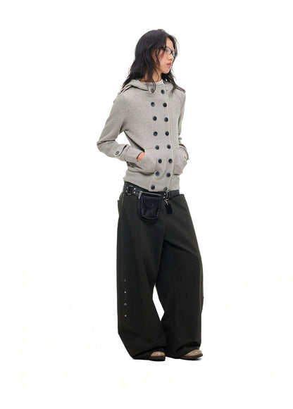 MULTI-BUTTON HOODED CROPPED UTILITY JACKET
