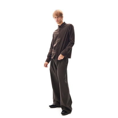 BROWN CHECK PLEATED WIDE TROUSERS