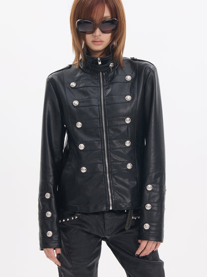 PALACE BUTTON CROPPED LEATHER JACKET