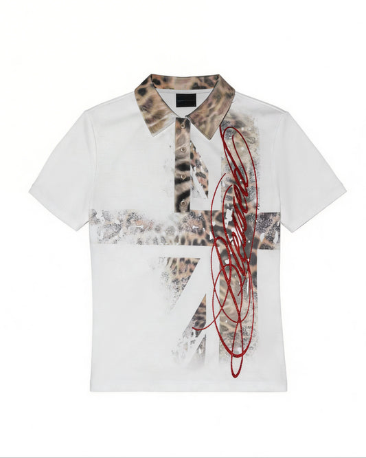DARK RED LEOPARD POLO SHIRT