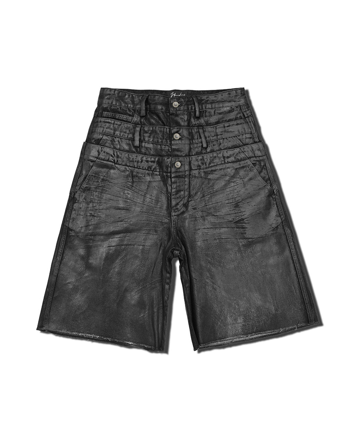WAXED SNAKESKIN DENIM SHORTS